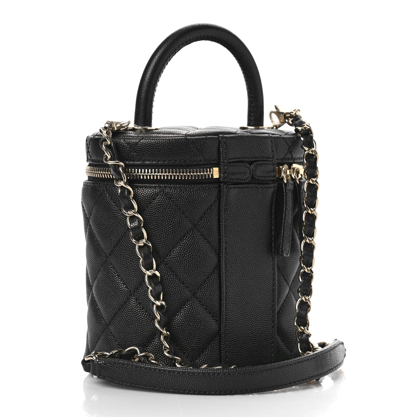 Caviar Quilted Small Top Handle Vanity Case With Chain Black