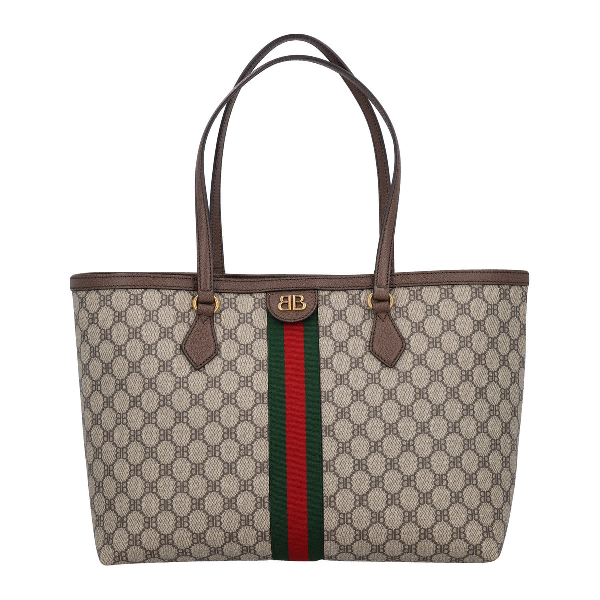 Gucci X BALENCIAGA BB Supreme Monogram Web Medium Ophidia Shopping Tote Beige New Acero 1 of 10