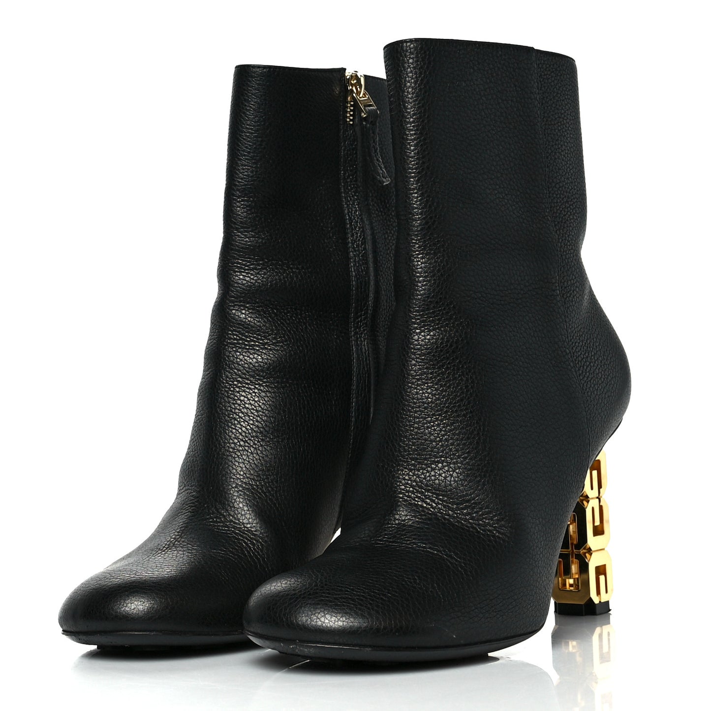 Grained Calfskin G Cube Heel Ankle Boots 38 Black