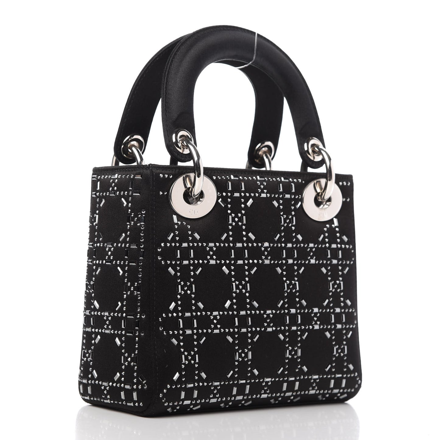 Satin Crystal Cannage Mini Lady Dior Black