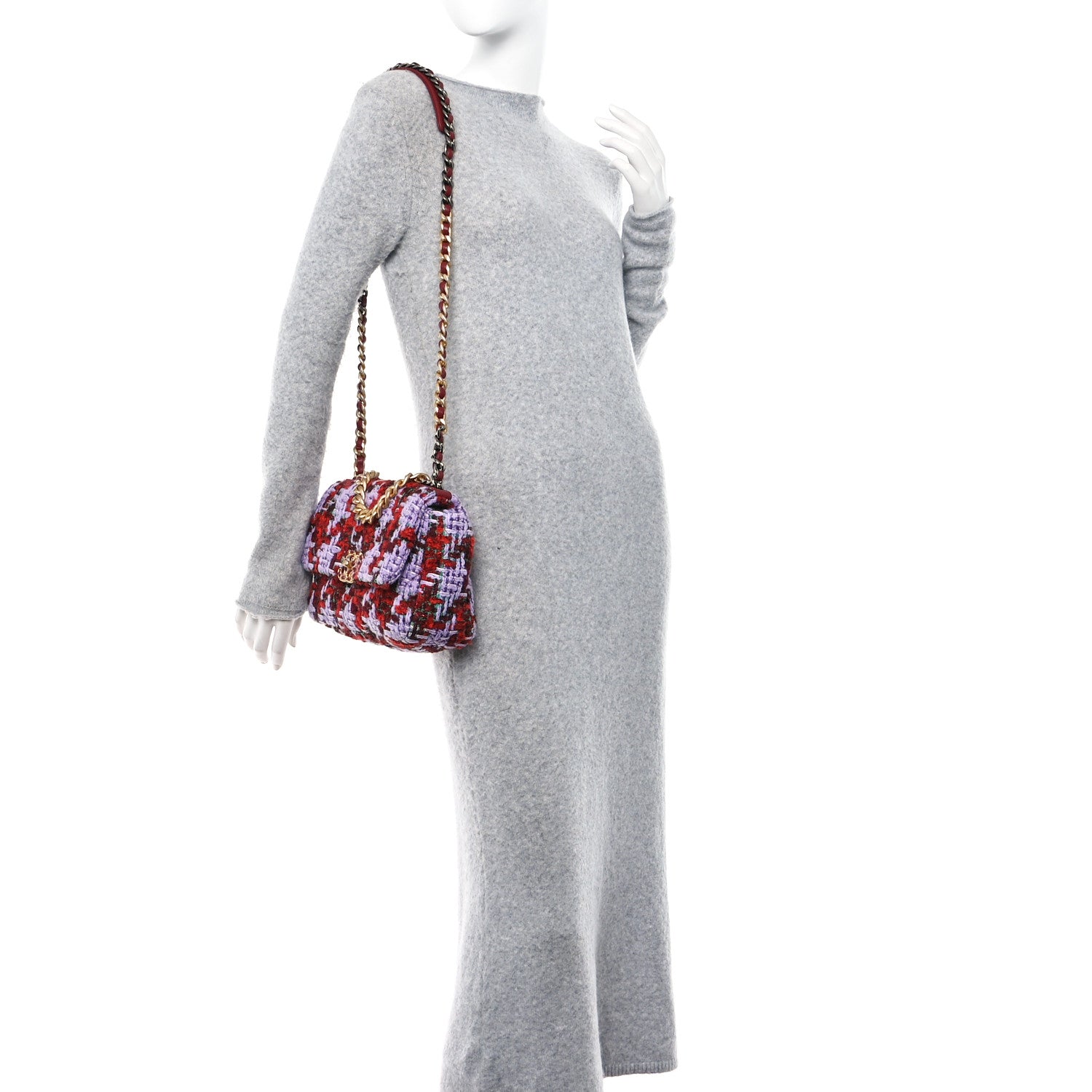 Chanel Tweed Quilted Medium Chanel 19 Flap Red Purple Green 2 of 10