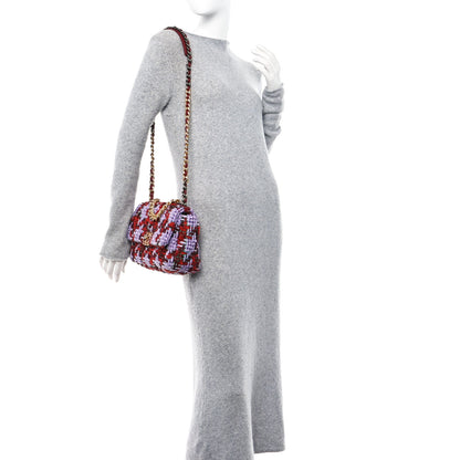 Chanel Tweed Quilted Medium Chanel 19 Flap Red Purple Green 2 of 10