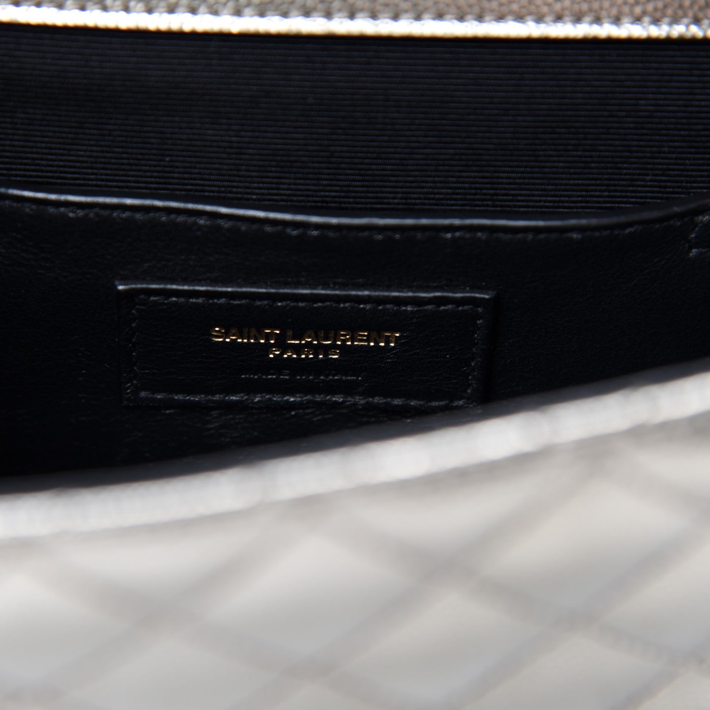 Metallic Grain De Poudre Textured Mixed Matelasse Triquilt Small Monogram Satchel Piombo