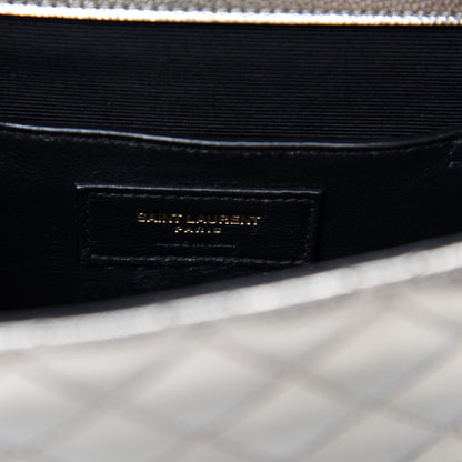 Saint Laurent Metallic Grain De Poudre Textured Mixed Matelasse Triquilt Small Monogram Satchel Piombo 8 of 9