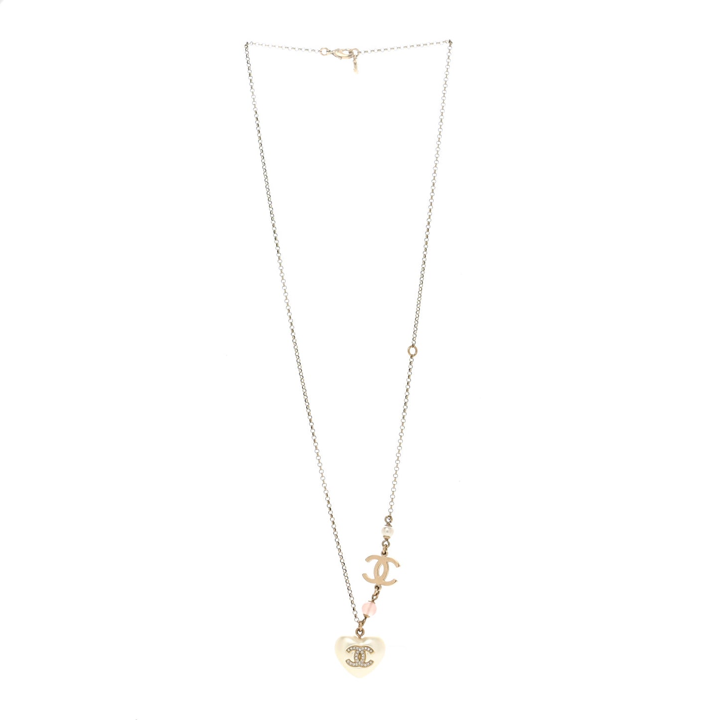 Resin Crystal CC Heart Necklace Pearly White Gold