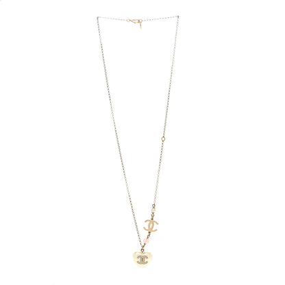 Chanel Resin Crystal CC Heart Necklace Pearly White Gold 3 of 4