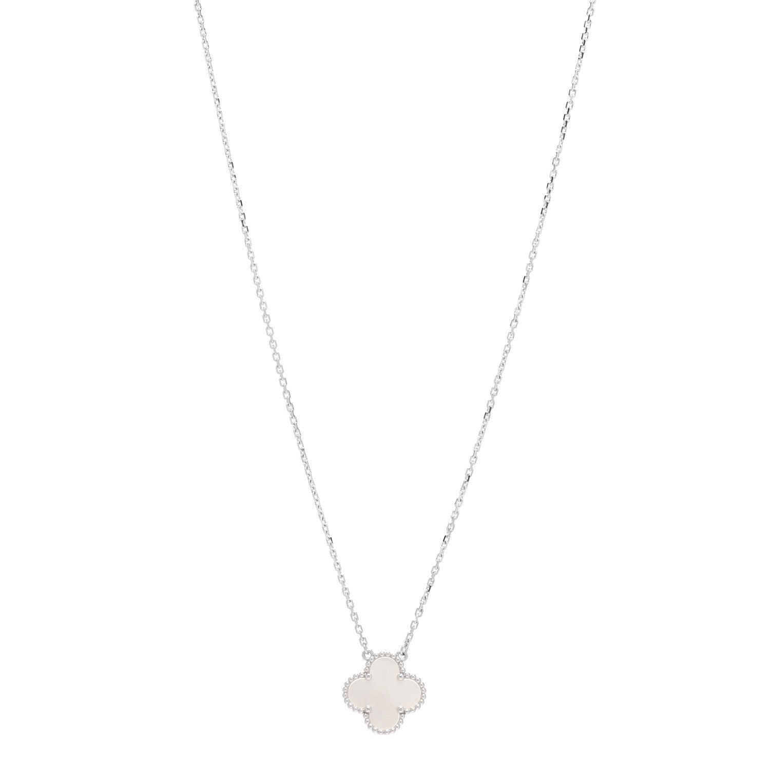 Van Cleef & Arpels 18K White Gold Mother of Pearl Vintage Alhambra Pendant Necklace 1 of 5
