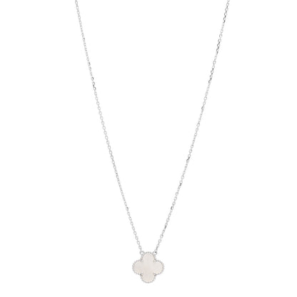 Van Cleef & Arpels 18K White Gold Mother of Pearl Vintage Alhambra Pendant Necklace 1 of 5