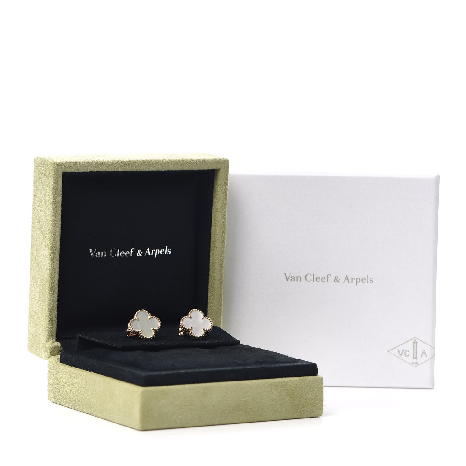 Van Cleef & Arpels 18K Yellow Gold Mother of Pearl Vintage Alhambra Earrings 6 of 6