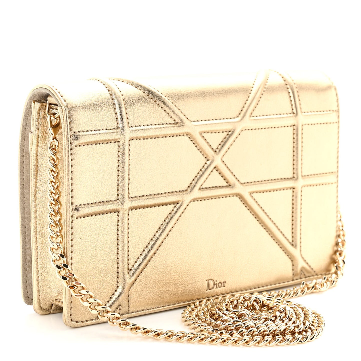 Metallic Calfskin Diorama Wallet on Chain Pouch Light Gold