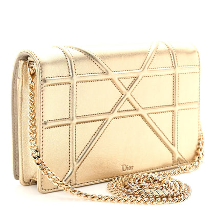 Christian Dior Metallic Calfskin Diorama Wallet on Chain Pouch Light Gold 3 of 9