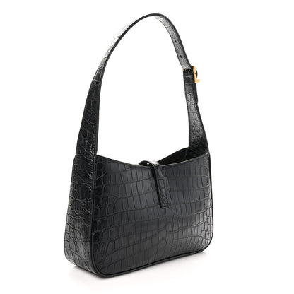 Saint Laurent Calfskin Crocodile Embossed Le 5 A 7 Hobo Black 3 of 10
