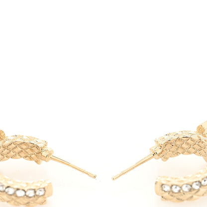 Chanel Metal Crystal Quilted CC Hoop Earrings Gold 3 of 4