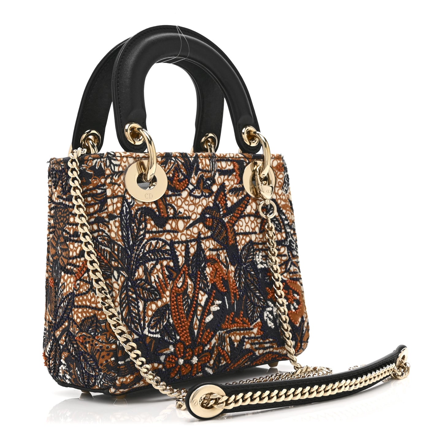 Smooth Calfskin Beaded Animals Mini Lady Dior Orange Multicolor