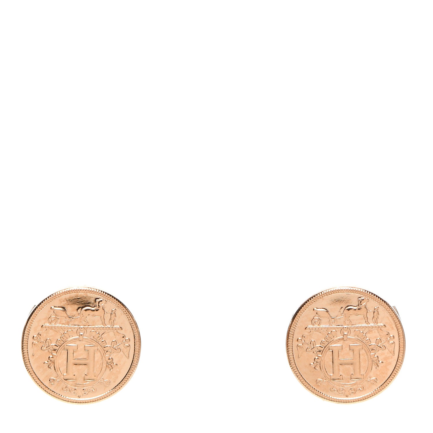 Hermes 18K Rose Gold TPM Ex-Libris Stud Earrings 1 of 5