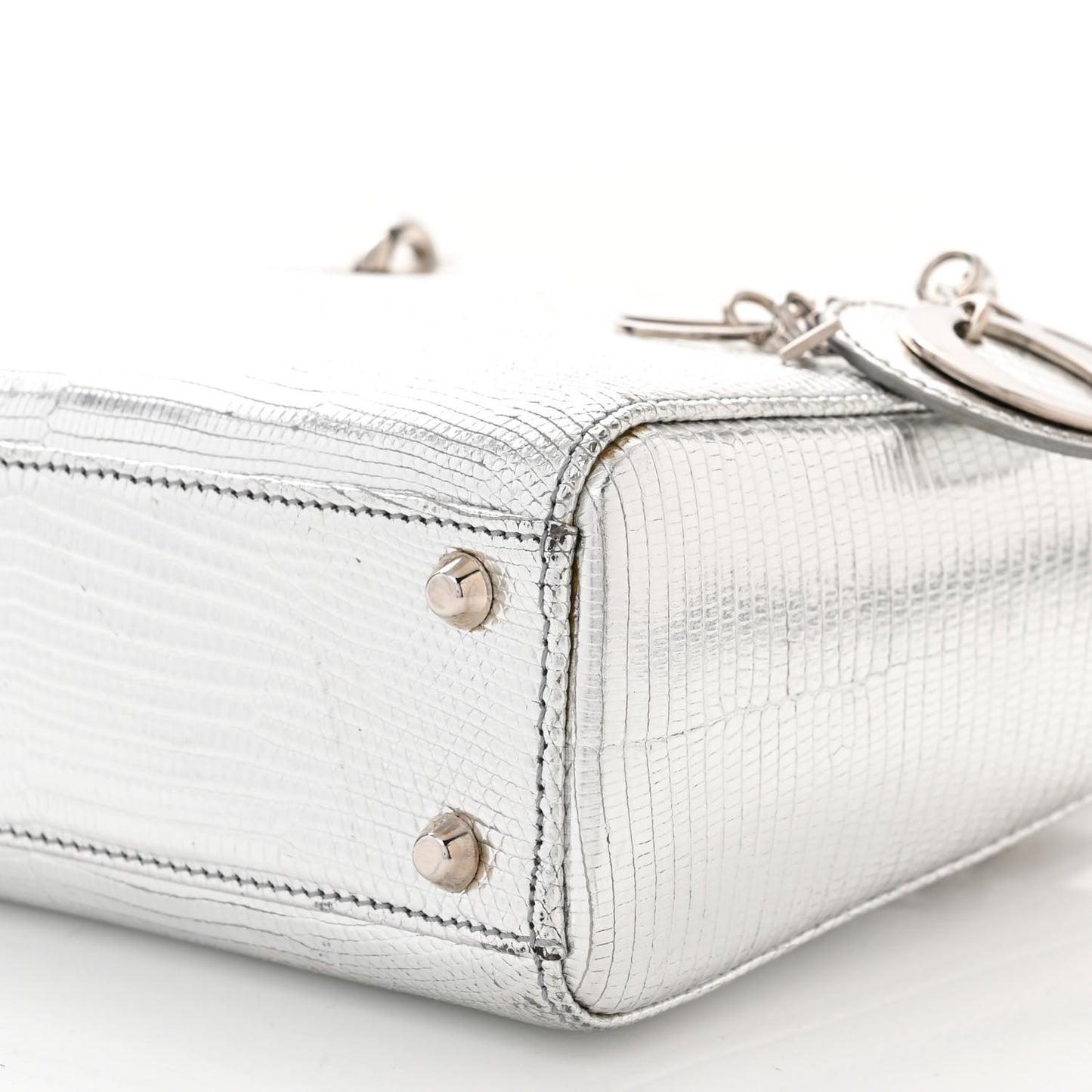 Metallic Lizard Mini Lady Dior Silver
