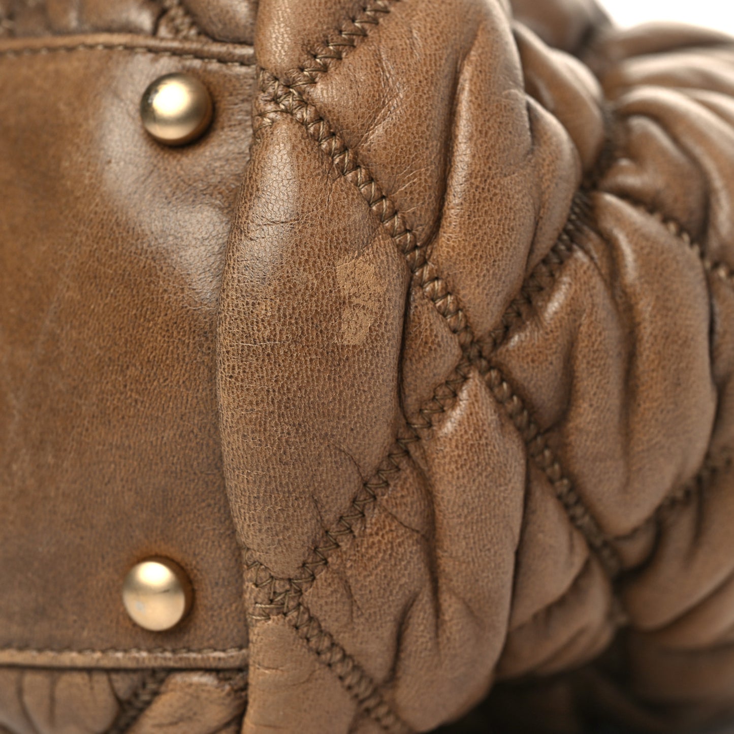 Lambskin Bubble Quilt Bowler Dark Beige