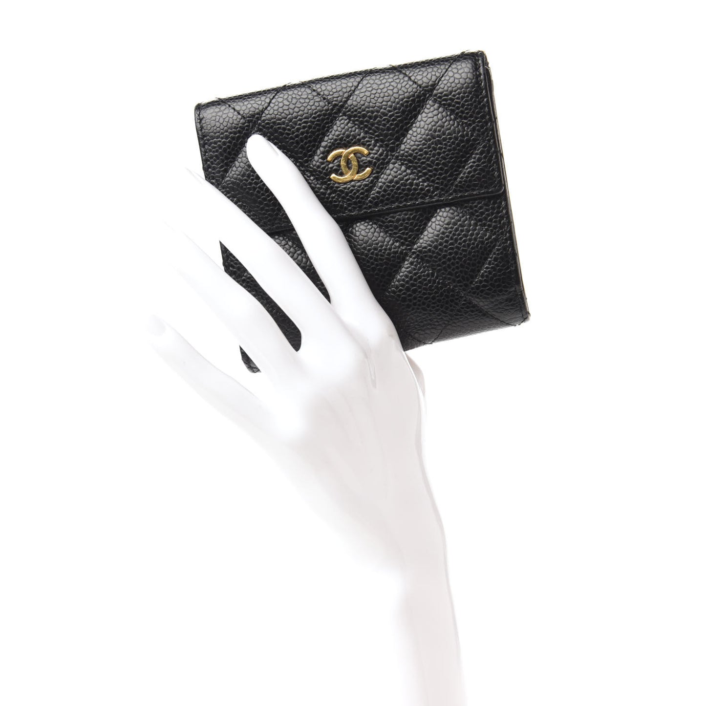 Caviar Quilted Compact French Flap Wallet Black