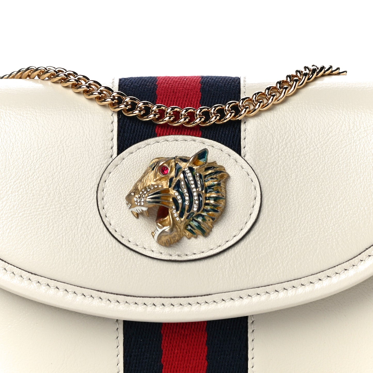Textured Calfskin Web Mini Rajah Slim Flap Shoulder Bag Mystic White