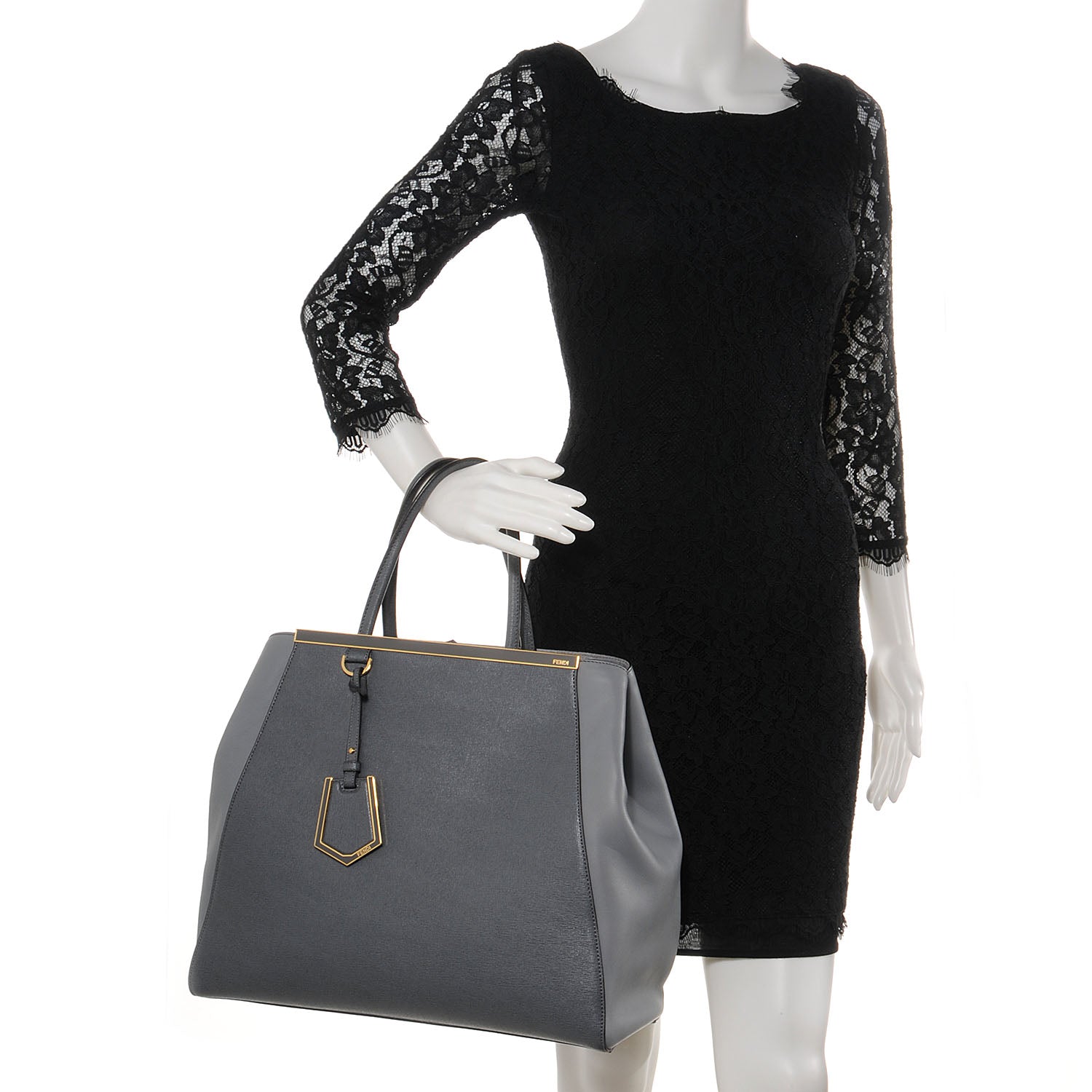 Fendi Vitello Elite Large 2Jours Tote Grigio Grigio Chiaro 2 of 9