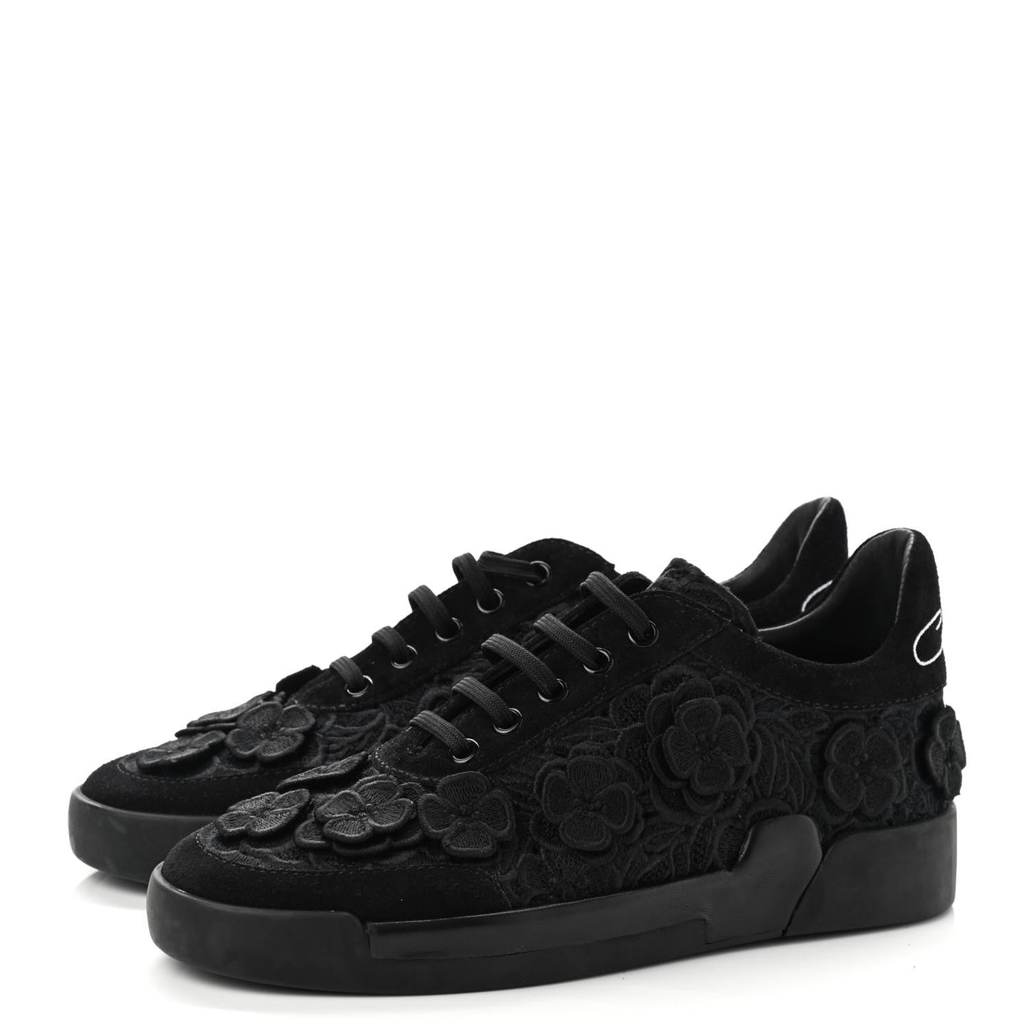 Suede Embroidered Flower Sneakers 36 Black
