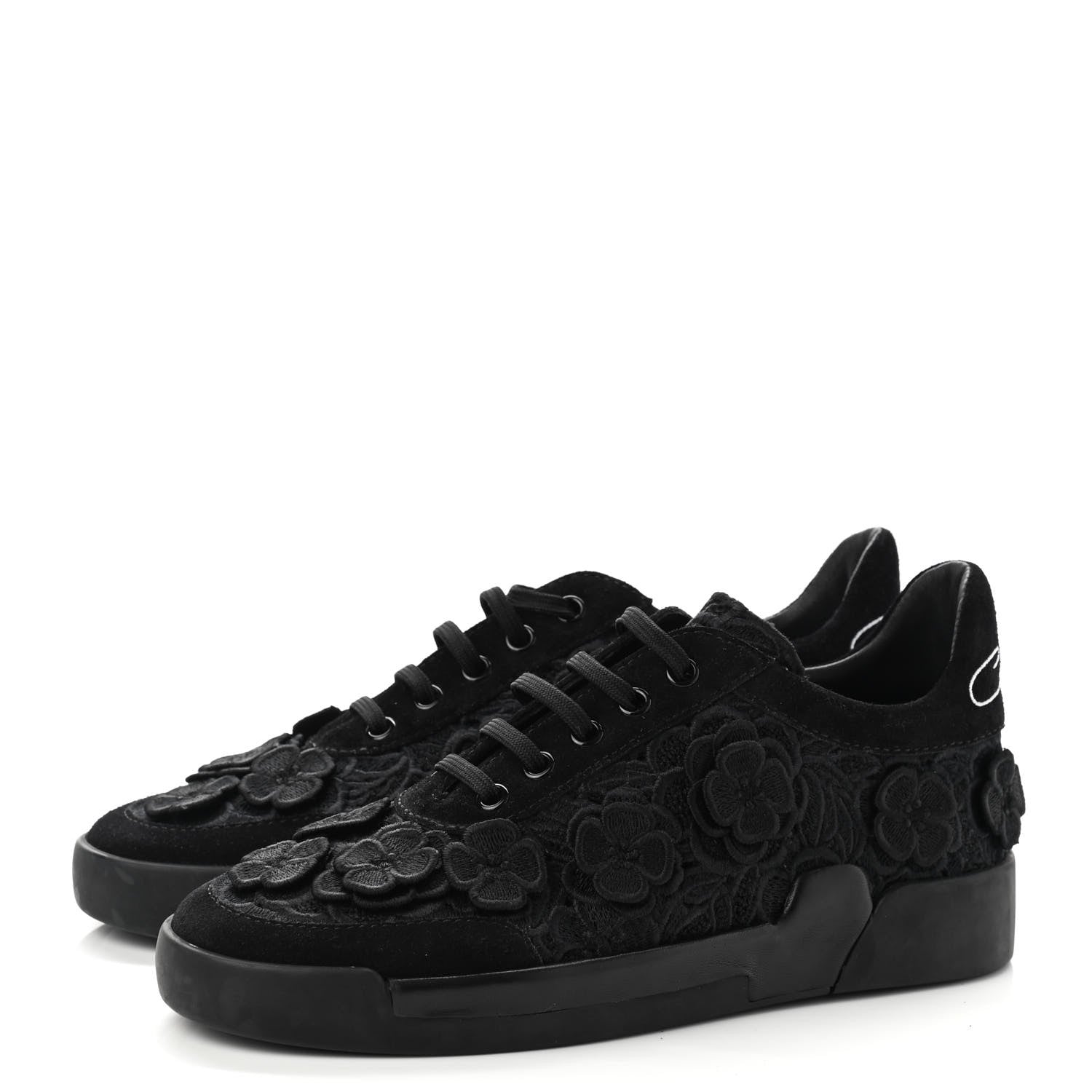 Chanel Suede Embroidered Flower Sneakers 36 Black 3 of 7