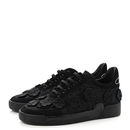 Chanel Suede Embroidered Flower Sneakers 36 Black 3 of 7