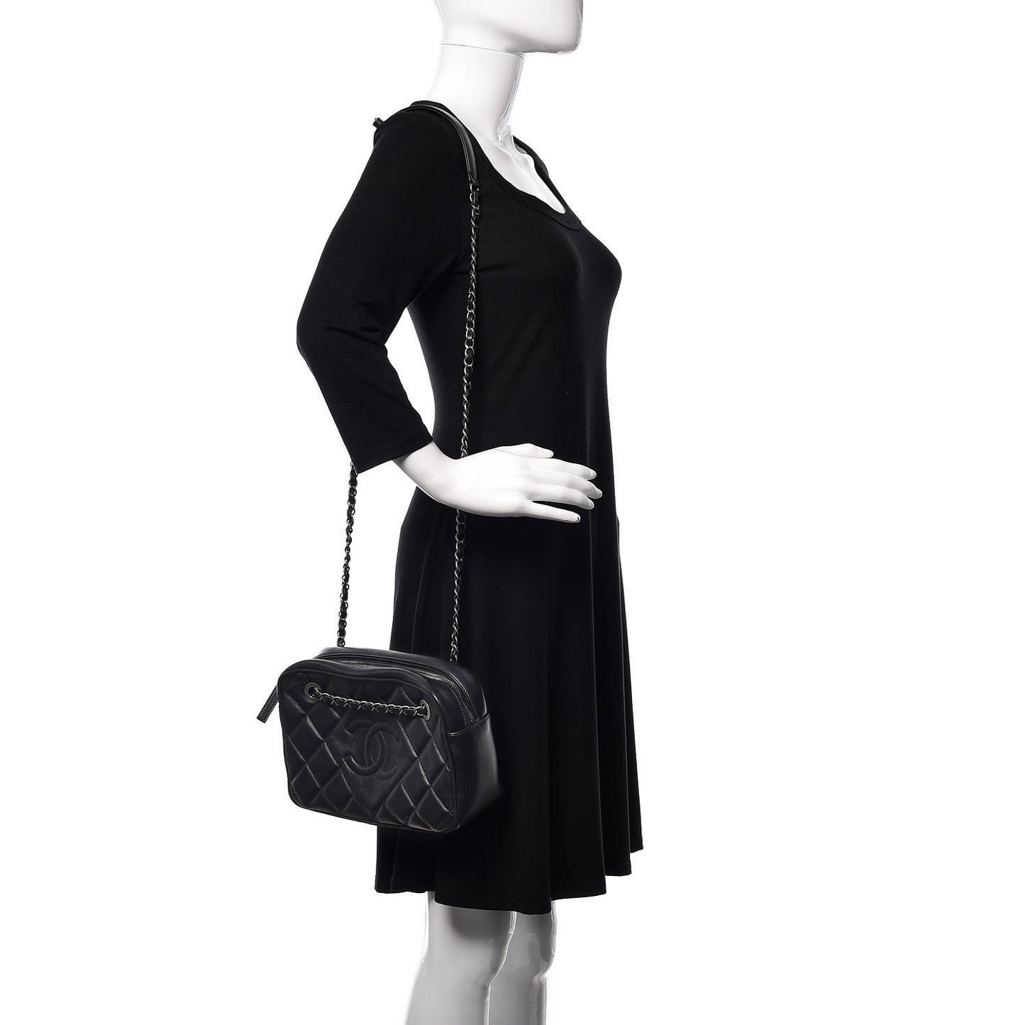 Calfskin Quilted Small Ballerine Camera Case Black