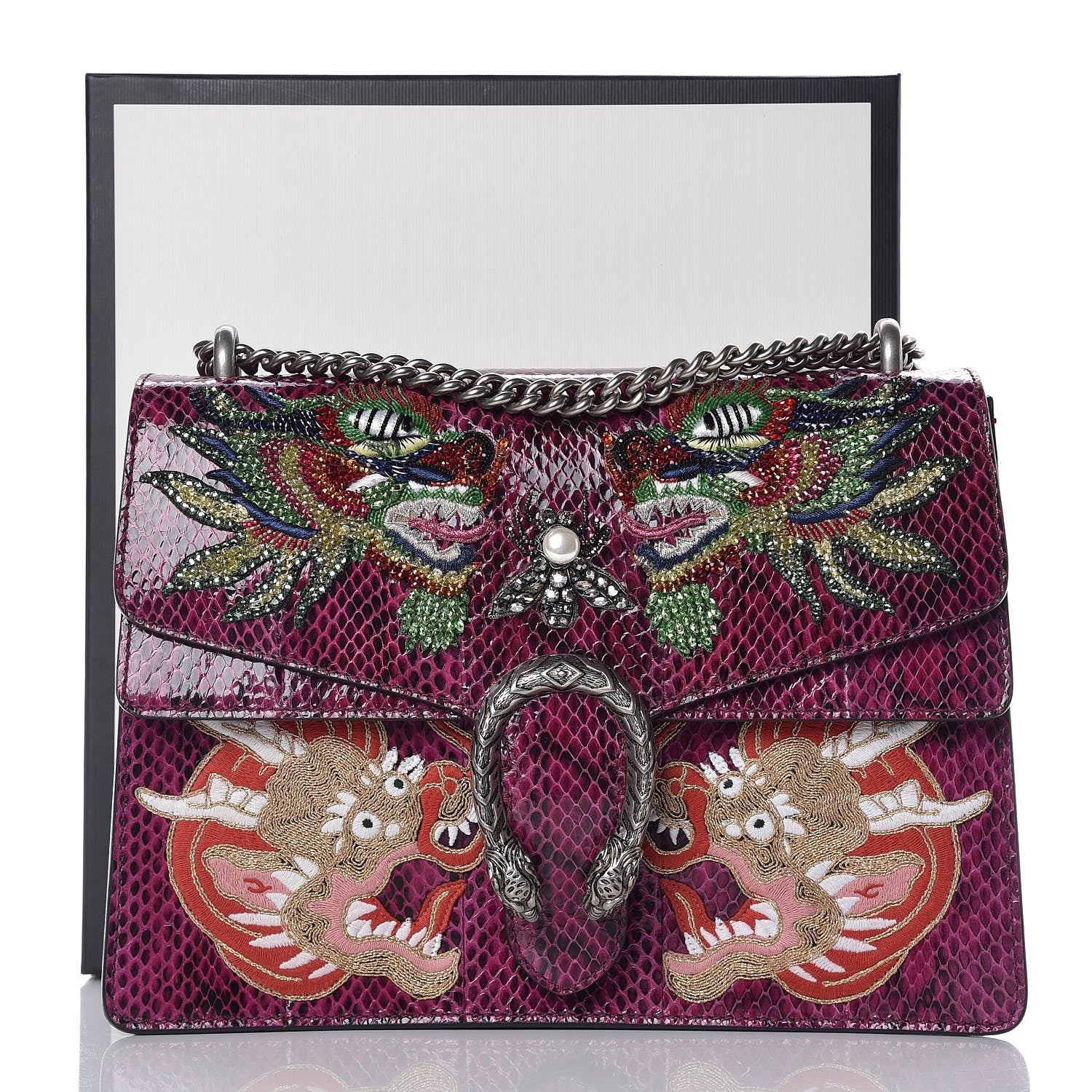 Gucci Elaphe Dragon Embroidered Medium Dionysus Shoulder Bag Violet Cyclamen Multicolor 10 of 10