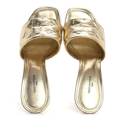 Louis Vuitton Metallic Lambskin Embossed Monogram Revival High Heel Mules 39.5  Gold 2 of 16