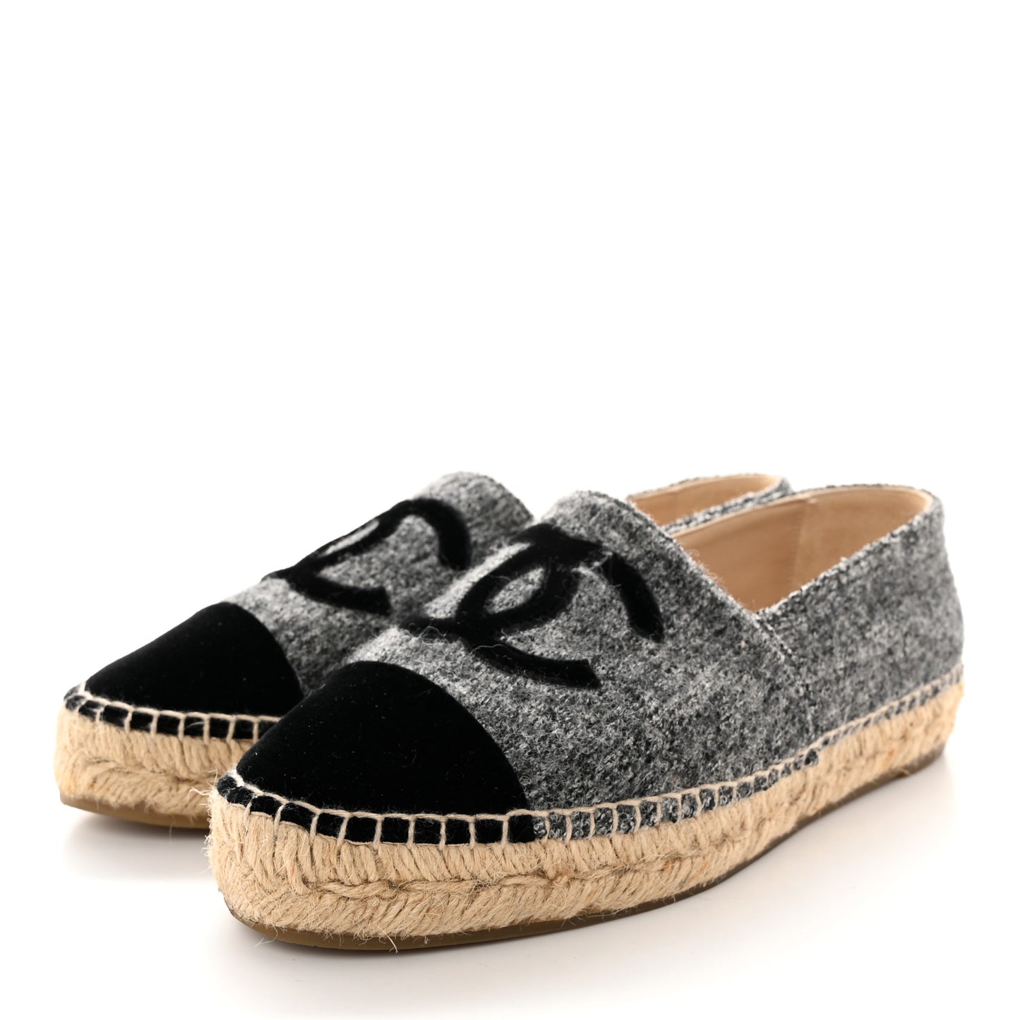 Wool Velvet CC Espadrilles 37 Grey Black