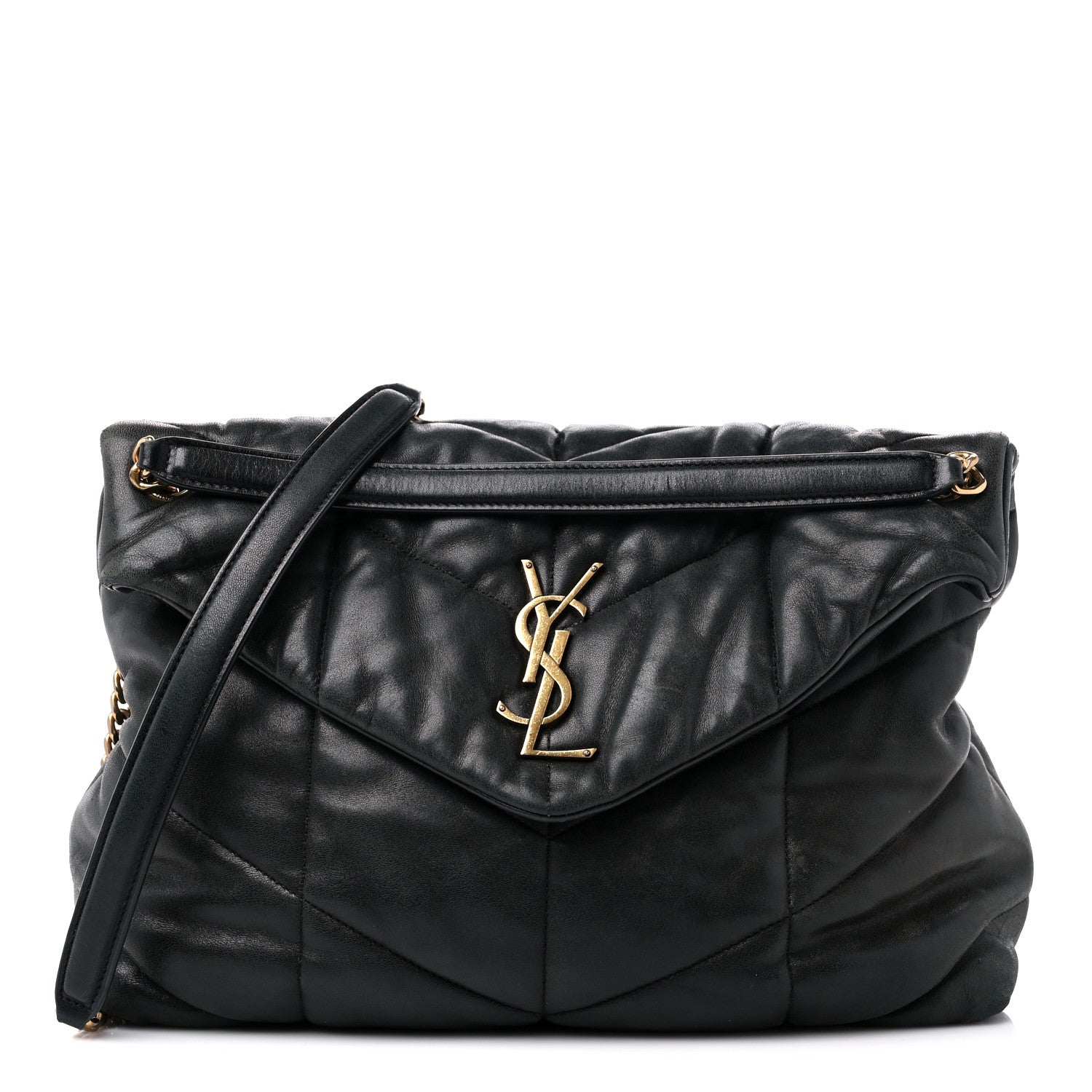 Saint Laurent Lambskin Quilted Medium Loulou Puffer Monogram Chain Satchel Black 1 of 9