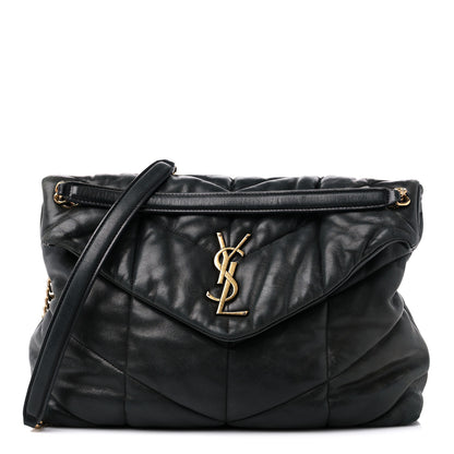 Saint Laurent Lambskin Quilted Medium Loulou Puffer Monogram Chain Satchel Black 1 of 9