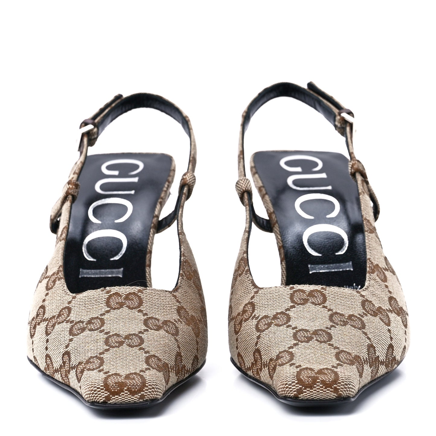Monogram Malga Kid Square G 75mm Slingback Pumps 36 Beige Ebony New Acero
