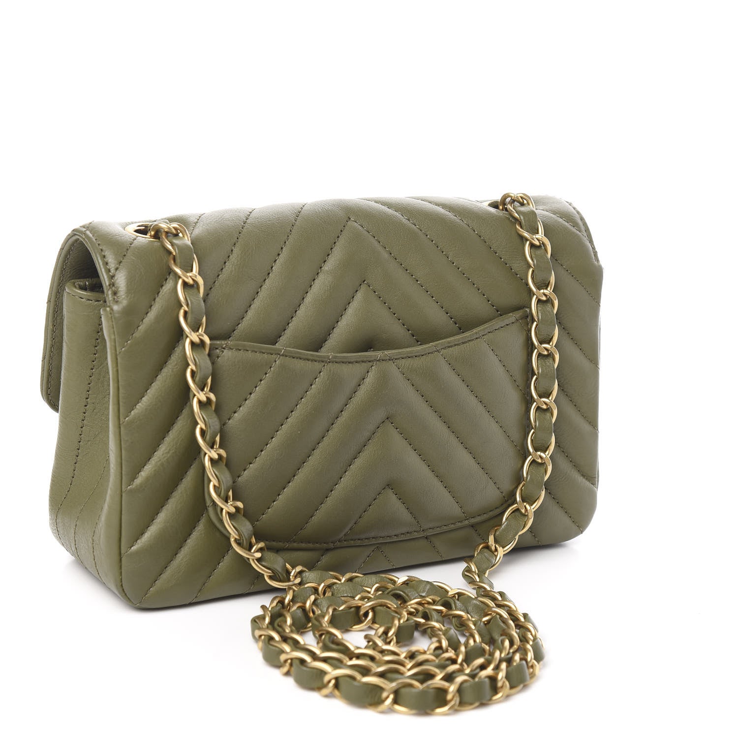 Chanel Calfskin Chevron Quilted Mini Rectangular Flap Khaki 3 of 10