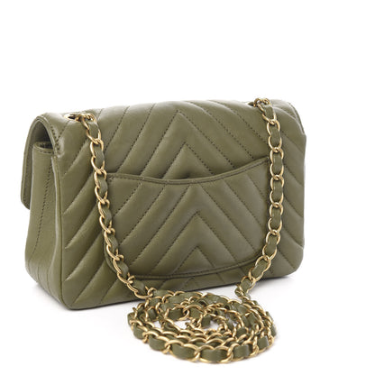 Chanel Calfskin Chevron Quilted Mini Rectangular Flap Khaki 3 of 10