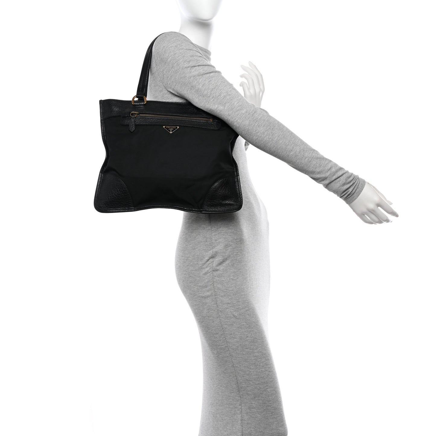 Tessuto Nylon Vitello Daino Flat Shoulder Bag Black