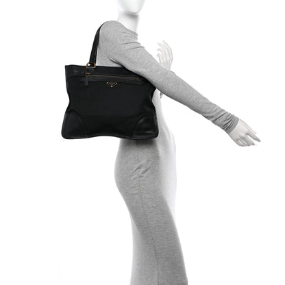 Prada Tessuto Nylon Vitello Daino Flat Shoulder Bag Black 2 of 10