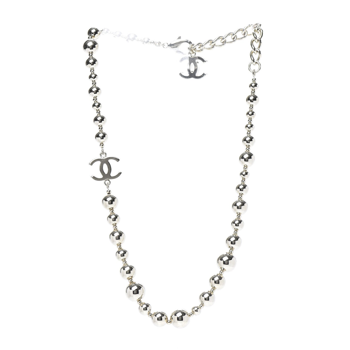 Metal Bead CC Necklace Silver