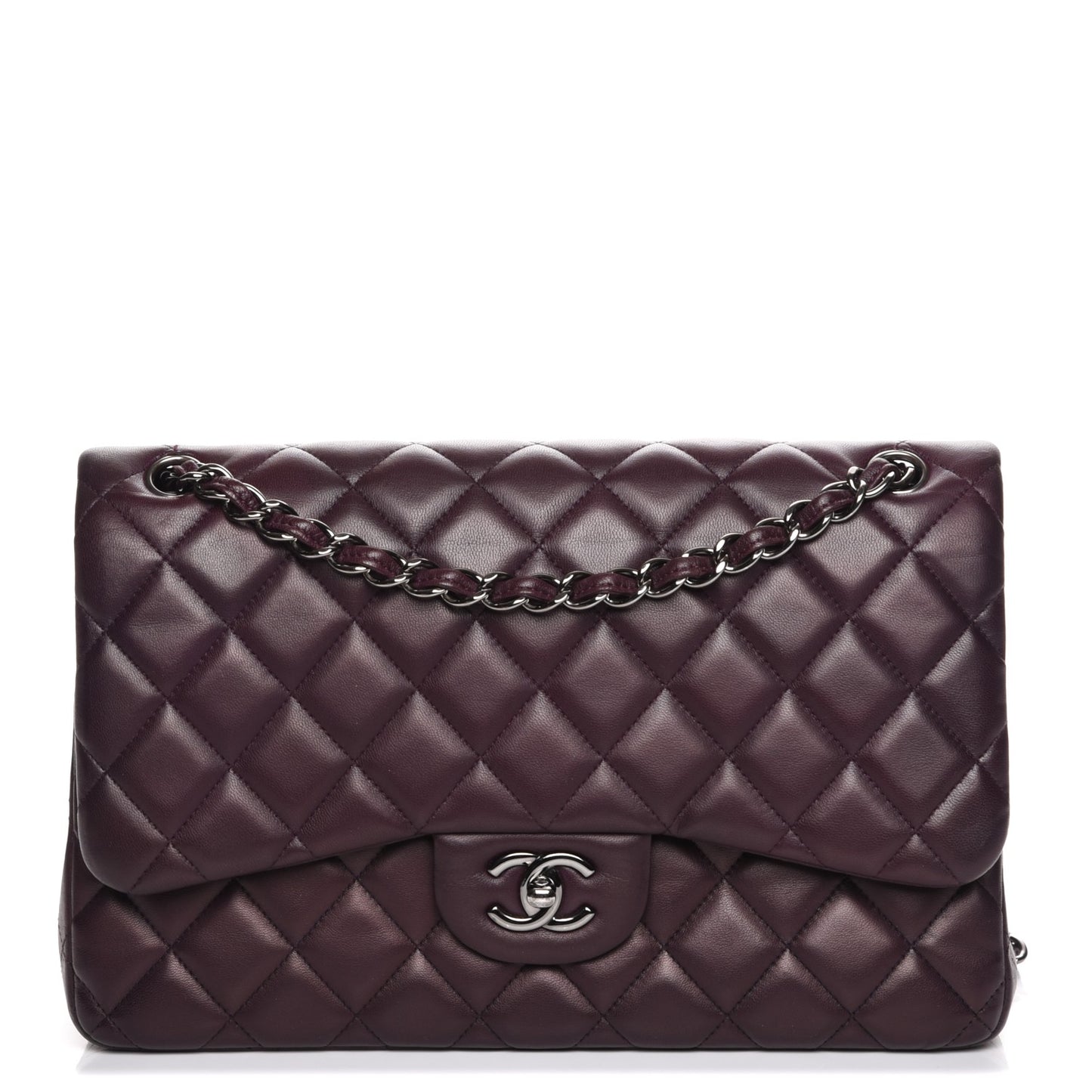 Lambskin Quilted Jumbo Double Flap Dark Purple