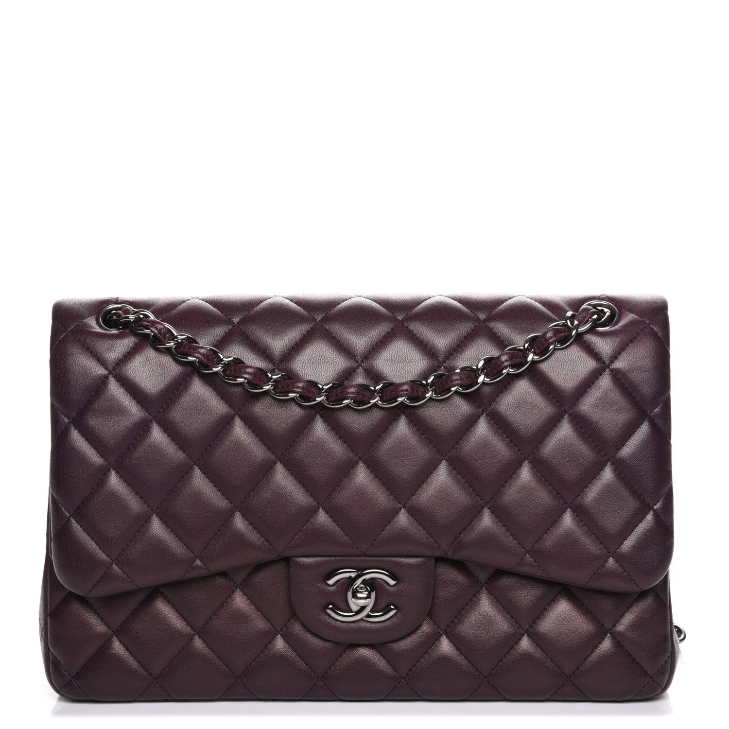 Chanel Lambskin Quilted Jumbo Double Flap Dark Purple 1 of 7