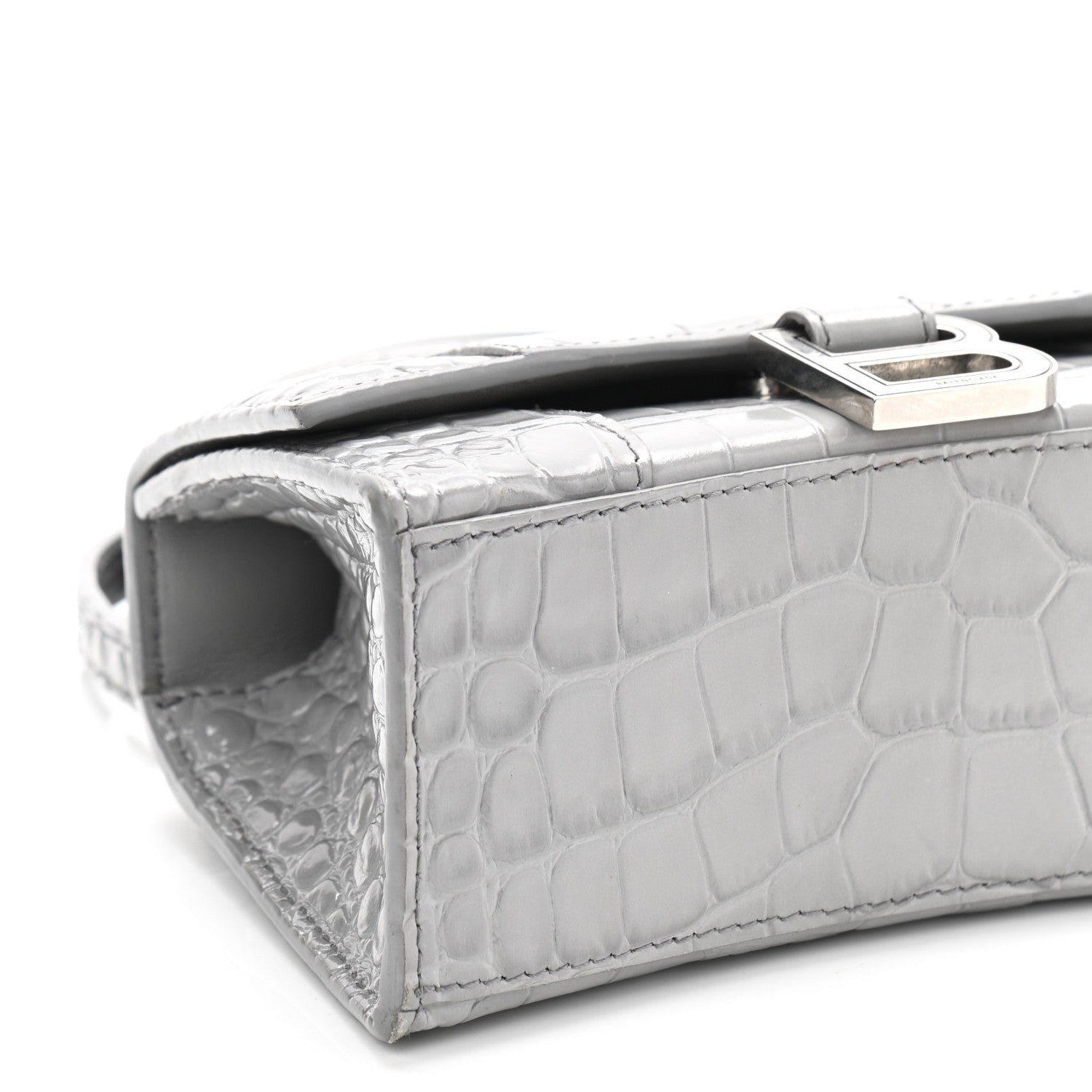 Balenciaga Shiny Calfskin Crocodile Embossed Hourglass Top Handle Bag XS Balenciaga Grey 10 of 12