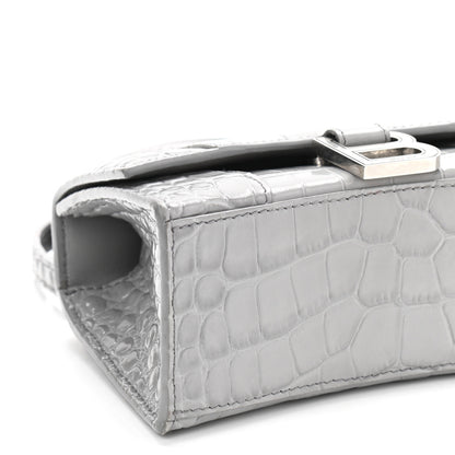 Balenciaga Shiny Calfskin Crocodile Embossed Hourglass Top Handle Bag XS Balenciaga Grey 10 of 12