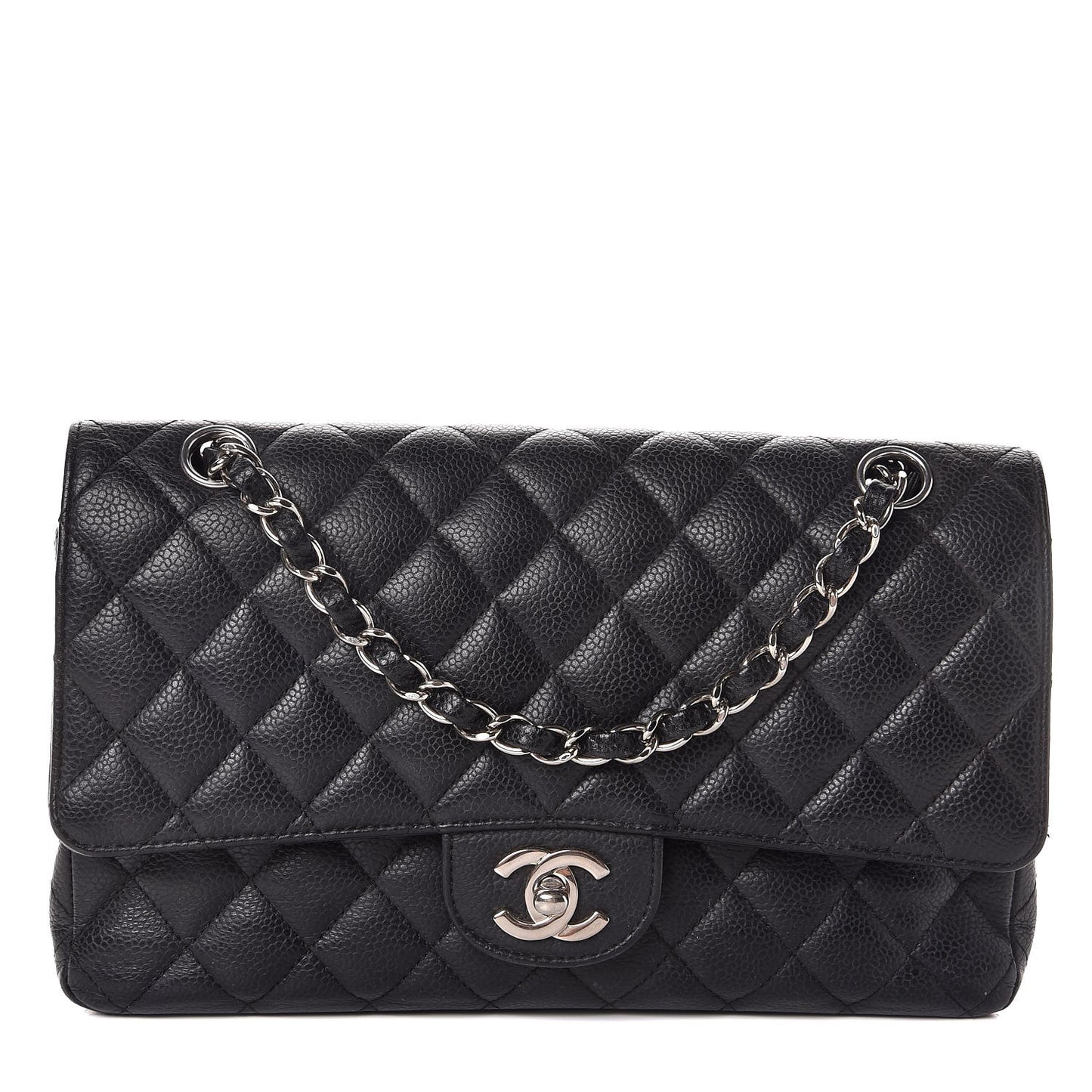 Caviar Quilted Medium Double Flap Black