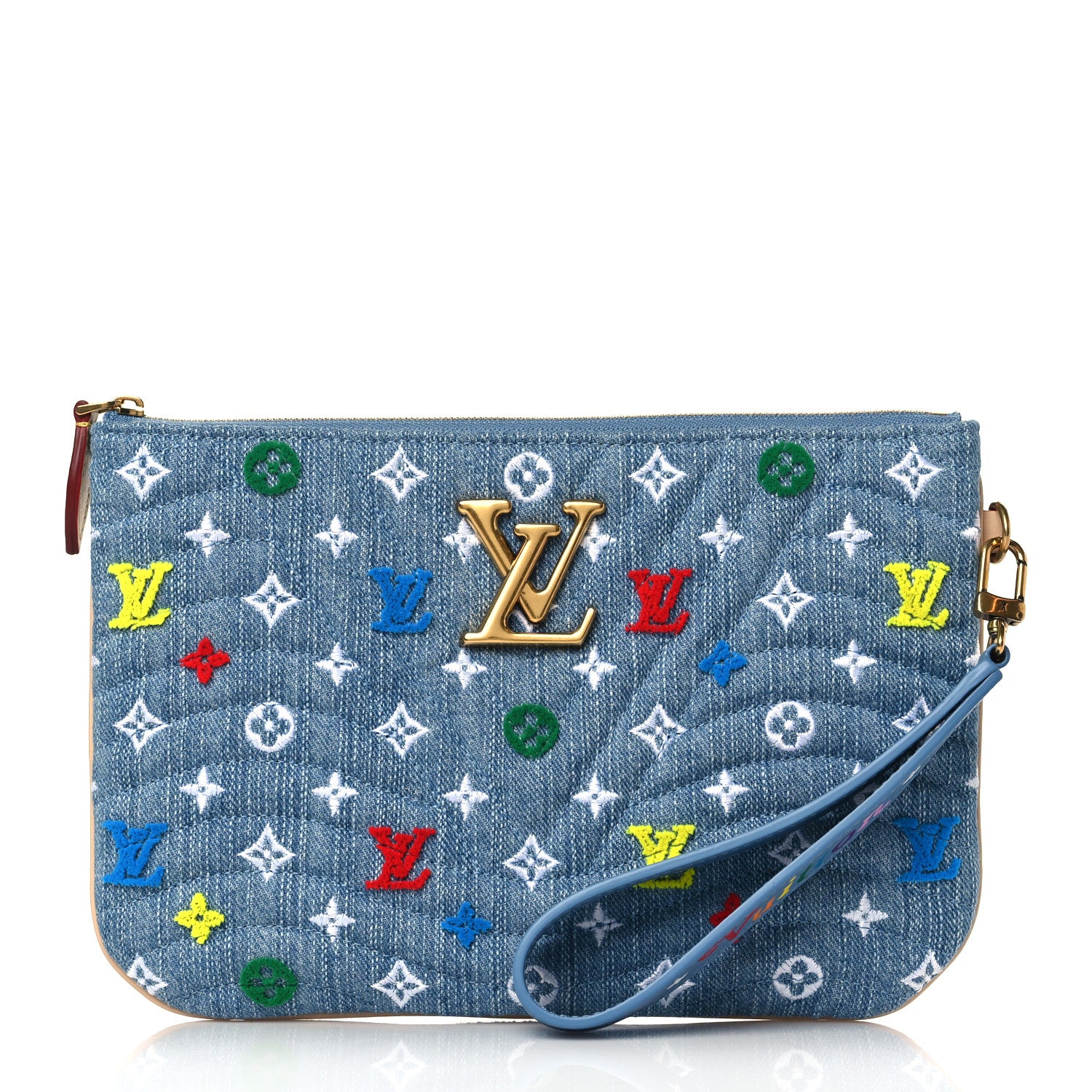Louis Vuitton Embroidered Monogram Denim New Wave Zipped Pochette Blue 1 of 7