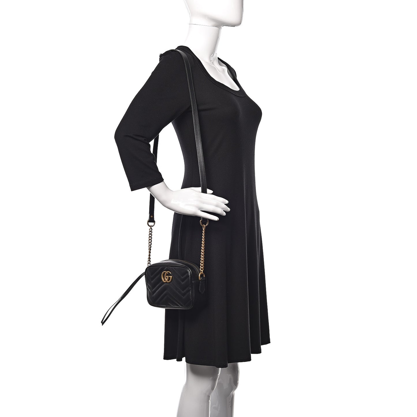 Calfskin Matelasse Mini GG Marmont Chain Shoulder Bag Black