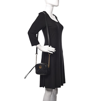 Gucci Calfskin Matelasse Mini GG Marmont Chain Shoulder Bag Black 2 of 10