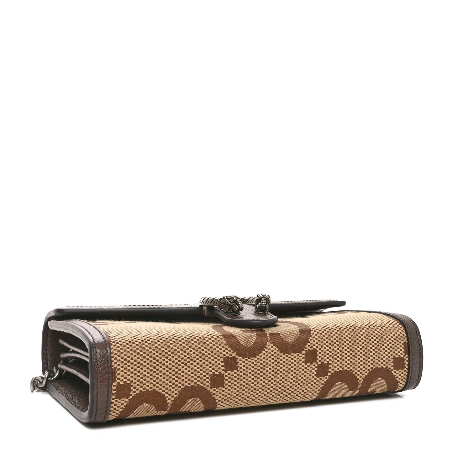 Monogram Jumbo GG Textured Dollar Calfskin Mini Dionysus Chain Wallet Camel Ebony New Acero