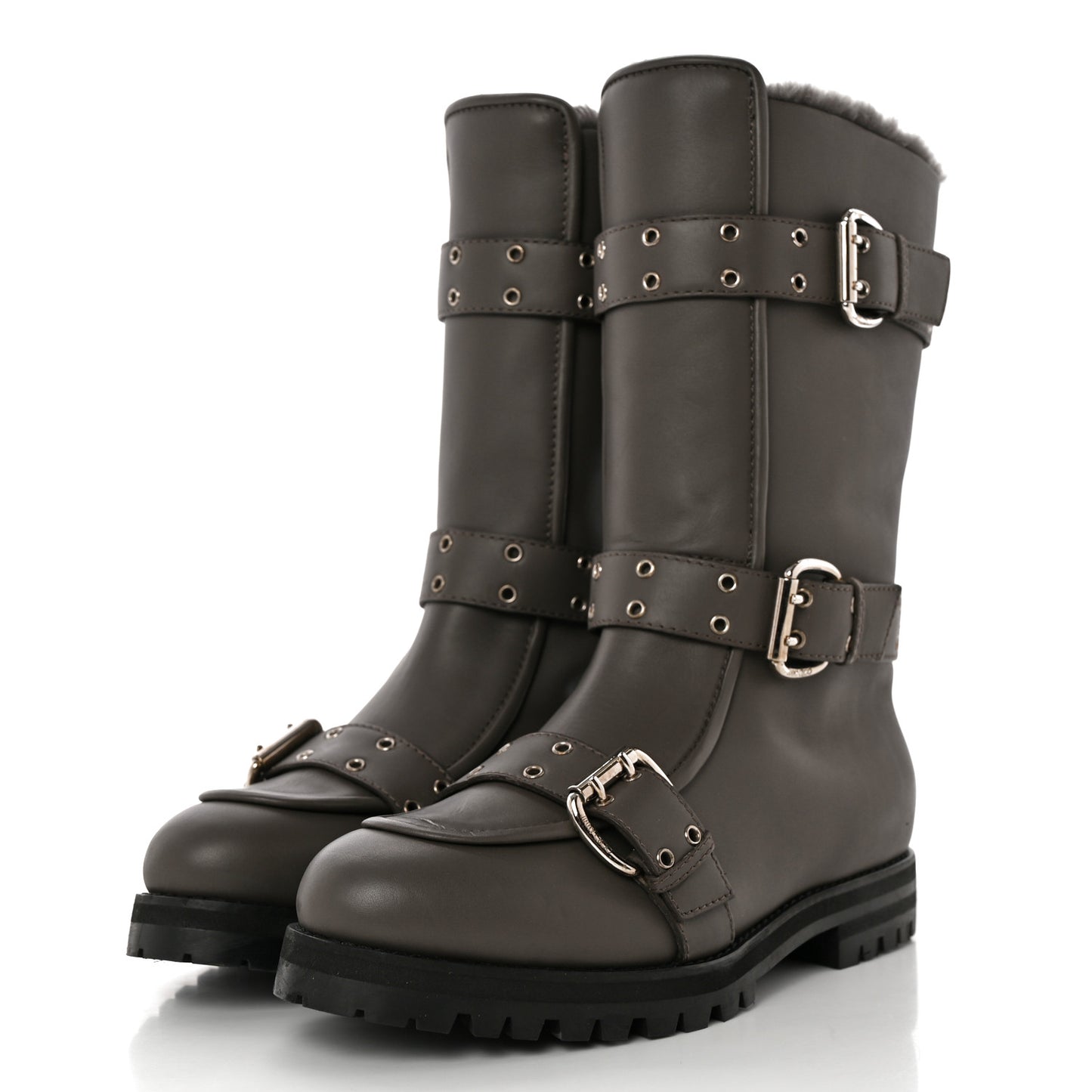 Smooth Calfskin Deryn Flat Boots 37.5 Taupe Grey