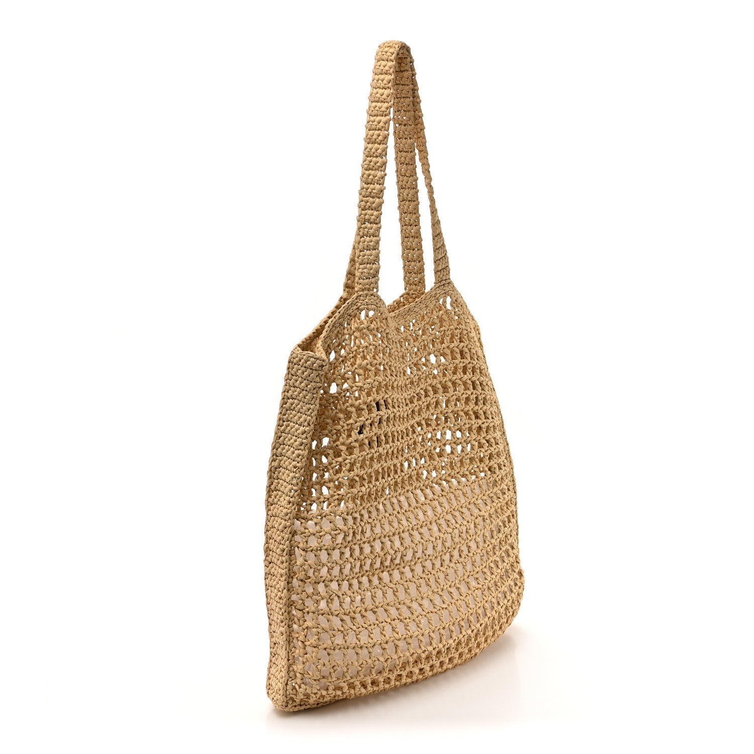 Prada Yarn Raffia Effect Crochet Logo Embroidered Tote Bag Naturale 3 of 10